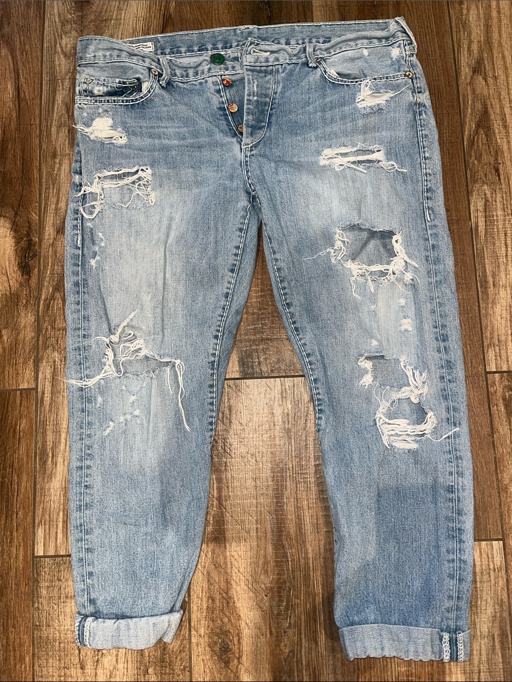 True Religion Light Blue Distressed Ankle Jeans